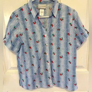 Alfred Dunner Women’s Blouse‎ Cherry/floral Button Down-Sz Petite Small